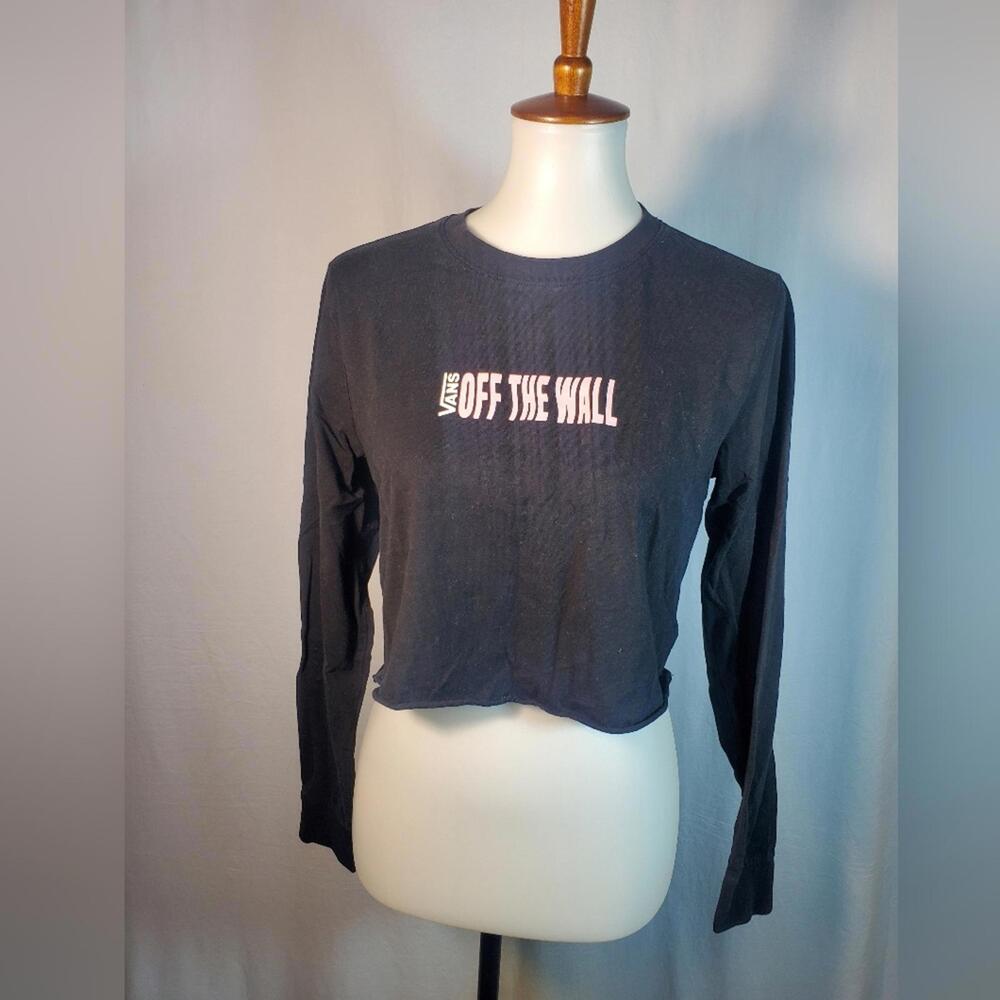 Juniors Girls Black Vans Long Sleeve Crop Top Size Small